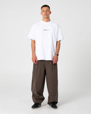 Man wearing Bus Down Short Sleeve Tee in White