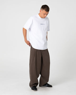 Man wearing Bus Down Short Sleeve Tee in White