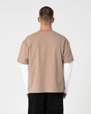 Man wearing Spray N Pray Short Sleeve Tee in Mushroom