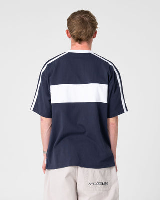 Man wearing Super Shaolin 3.0 Short Sleeve Tee in Dark Blue
