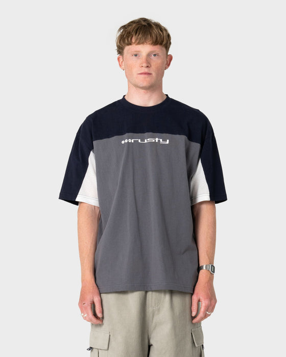 man-wearing-genetika-short-sleeve-tee-in-steel