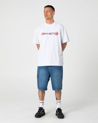 Man wearing Four By Four Short Sleeve Tee in Ecru Marle