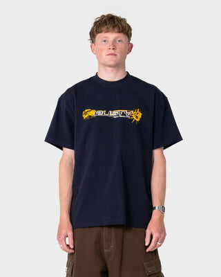 Man wearing Four By Four Short Sleeve Tee in Navy Blue