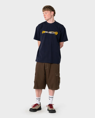 Man wearing Four By Four Short Sleeve Tee in Navy Blue