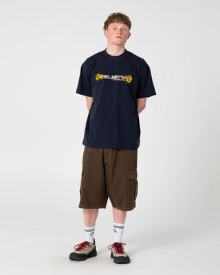 Man wearing Four By Four Short Sleeve Tee in Navy Blue