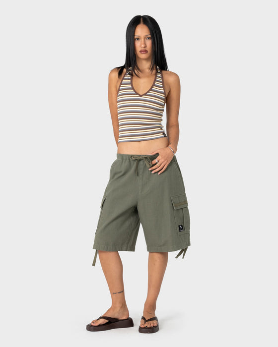 woman-wearing-river-low-rise-baggy-cargo-short-in-shadow-army