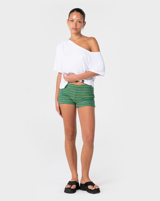 woman-wearing-emma-booty-short-in-tonal-green-stripe