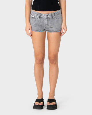 Woman wearing Punch Low Rise Micro Mini Short in London Summer