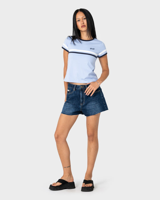 woman-wearing-penny-kick-flare-denim-short-2-0-in-walk-of-shame