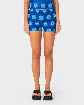 Woman wearing Bloom Towelling Booty Short in Royal Blue / Blue