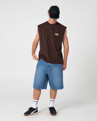 Man wearing Flip Daddy Loaded Jort in Blasted Middy Blue