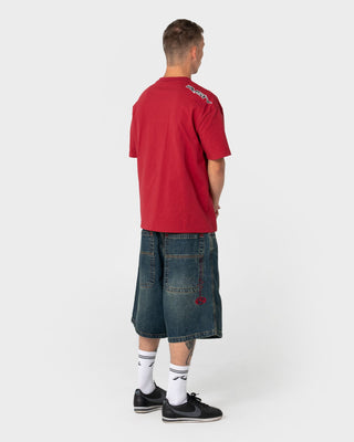 Man wearing Yowie 2.0 Wide Baggy Jort in Dark N Dirty
