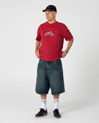 Man wearing Yowie 2.0 Wide Baggy Jort in Dark N Dirty