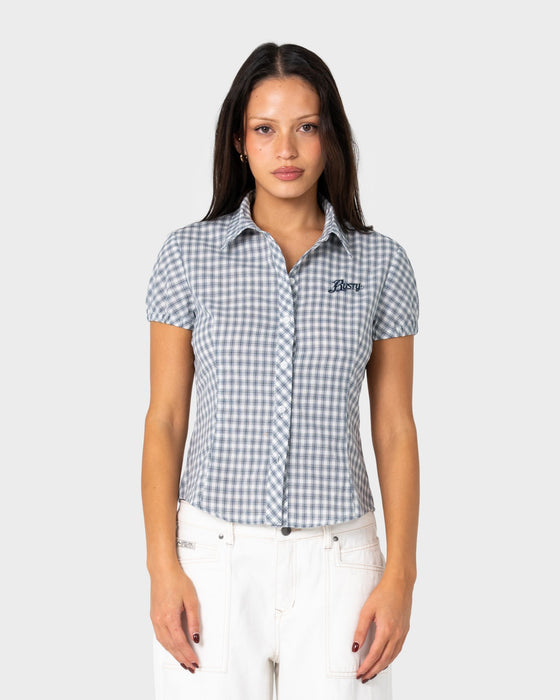 woman-wearing-missy-may-check-shirt-in-navy-cream-check
