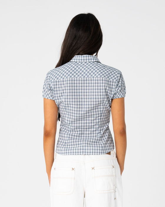 woman-wearing-missy-may-check-shirt-in-navy-cream-check
