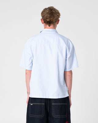 Man wearing Morning Glory Short Sleeve Shirt in Sky Blue