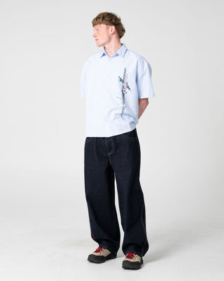 Man wearing Morning Glory Short Sleeve Shirt in Sky Blue