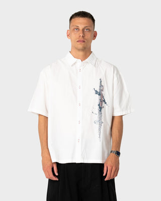 Man wearing Morning Glory Short Sleeve Shirt in White