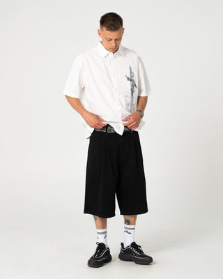 Man wearing Morning Glory Short Sleeve Shirt in White