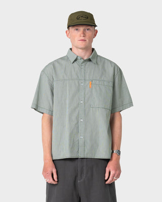 Man wearing South Central Short Sleeve Shirt in Green
