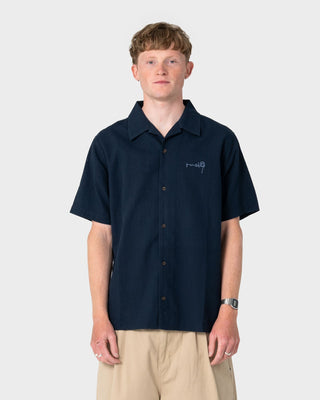 Man wearing Diego Short Sleeve Shirt in Navy Blue