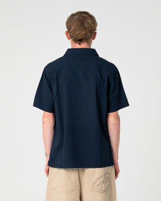 Man wearing Diego Short Sleeve Shirt in Navy Blue