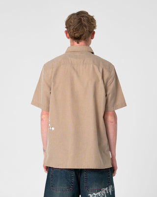 Man wearing Spray N Pray Short Sleeve Shirt in Pinecone