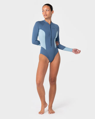 Women wearing Somersault 2mm Long Sleeve Springsuit Wetsuit in Crystal Blue