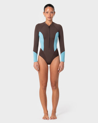 Women wearing Somersault 2mm Long Sleeve Springsuit Wetsuit in Turquoise Bay