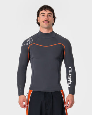 Man wearing A Series Ecoprene 1.5mm Long Sleeve Wetsuit Jacket in Graphite