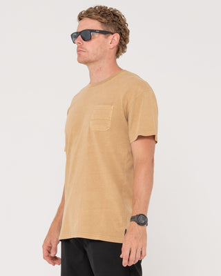 Man wearing Elbow Grease Short Sleeve Tee in Khaki