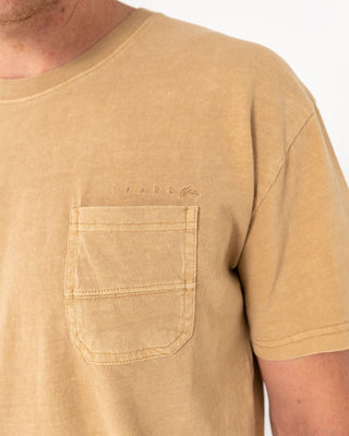 Man wearing Elbow Grease Short Sleeve Tee in Khaki