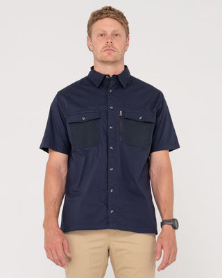 Man wearing Pressure Short Sleeve Shirt in Navy Blue