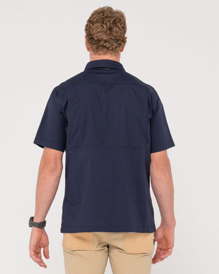 Man wearing Pressure Short Sleeve Shirt in Navy Blue