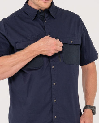 Man wearing Pressure Short Sleeve Shirt in Navy Blue
