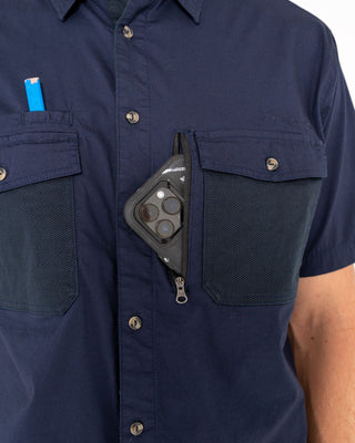 Man wearing Pressure Short Sleeve Shirt in Navy Blue