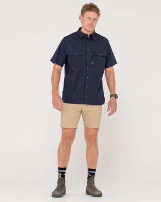Man wearing Pressure Short Sleeve Shirt in Navy Blue