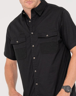 Man wearing Grindstones Short Sleeve Shirt in Black