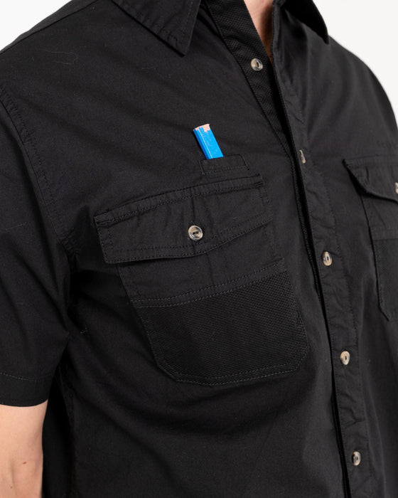 man-wearing-grindstones-short-sleeve-shirt-in-black