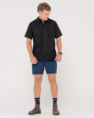 Man wearing Grindstones Short Sleeve Shirt in Black