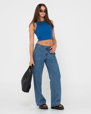 Woman wearing Amelia Knit Tank in Blue Sapphire