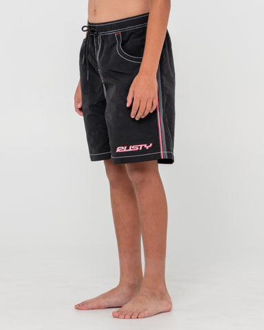 Boy wearing Flip Daddy Boardshort Boys in Black