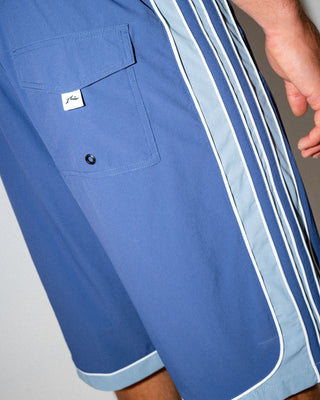 Man wearing Panel Crank Boardshort in Atlantic Blue