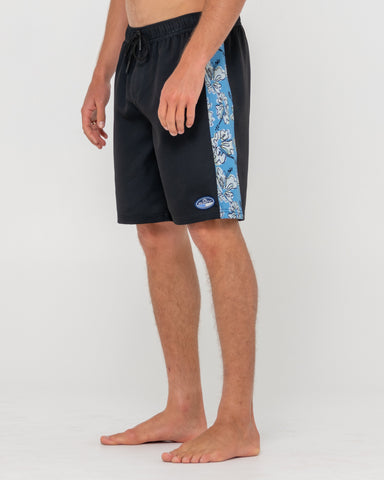 Man wearing Piped Viscus Elastic Boardshort in Black