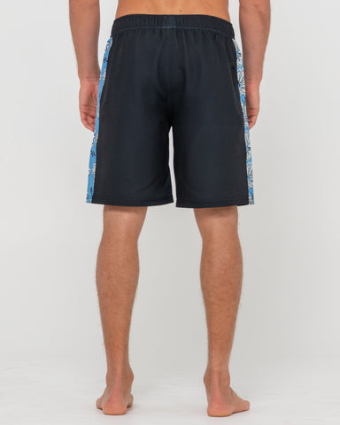 Man wearing Piped Viscus Elastic Boardshort in Black