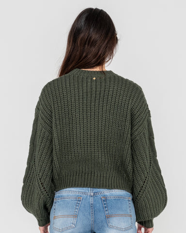 Woman wearing Folktale Crop Chunky Knit in Green