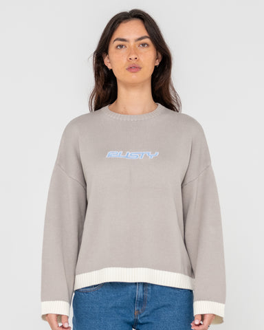 Woman wearing Rider Relaxed Crew Neck Knit in Grey