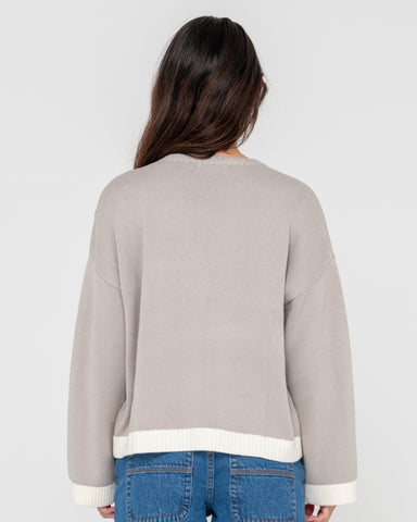 Woman wearing Rider Relaxed Crew Neck Knit in Grey