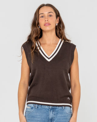 Woman wearing Nero Sleeveless Knit Vest in Java