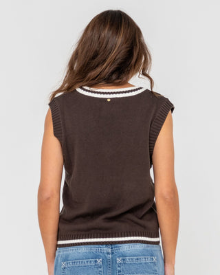 Woman wearing Nero Sleeveless Knit Vest in Java